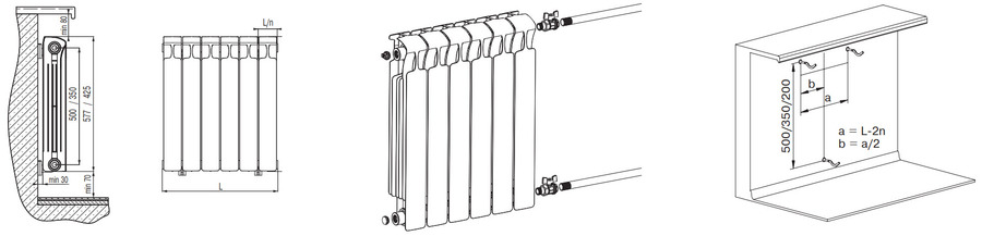 Радиатор RIFAR Monolit. Монтаж и размеры